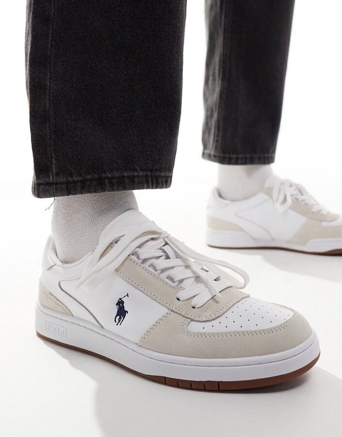 Polo Ralph Lauren court leather sneakers with pony logo in white suede mix  - ShopStyle Trainers & Athletic Shoes