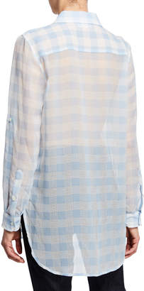 Iconic American Designer Big Gingham Button-Front Blouse