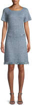 St. John Collection Micro-Check Knit Fringe-Hem Dress