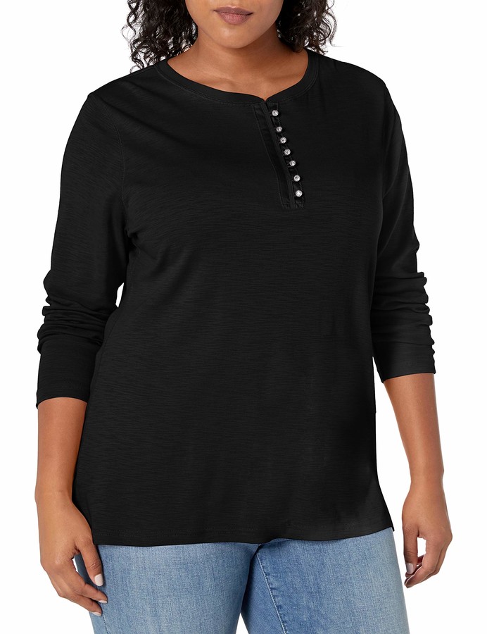 Chaps Womens Plus Size 3/4 Sleeve Crewneck Henley Shirt