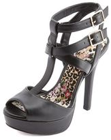 Thumbnail for your product : Charlotte Russe Crisscross T-Strap Peep Toe Platform Heels
