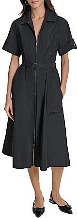 DKNY by Donna Karan Taffeta Zip Front Cargo Midi Dress