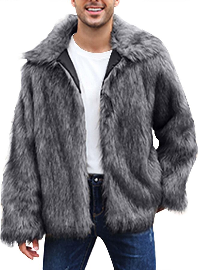 RLEHJN Faux Fur Coat Men UK Sale Clearance Mens Winter Coat