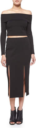 Nicholas Midi Pencil Skirt W/Double-Slit, Black