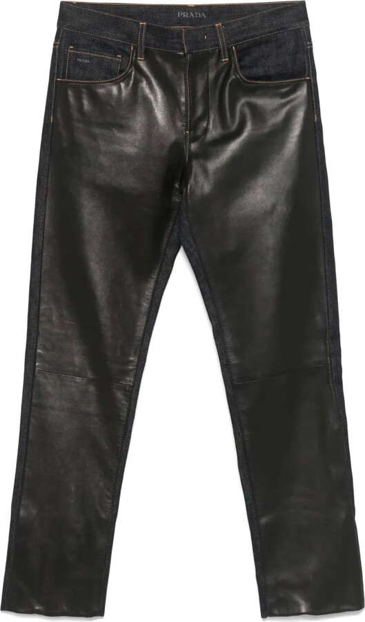 Prada Pre-Owned 2010s Leather-Panelled Jeans