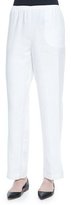 Thumbnail for your product : Go Silk Straight-Leg Lined Linen Pants, White, Plus Size