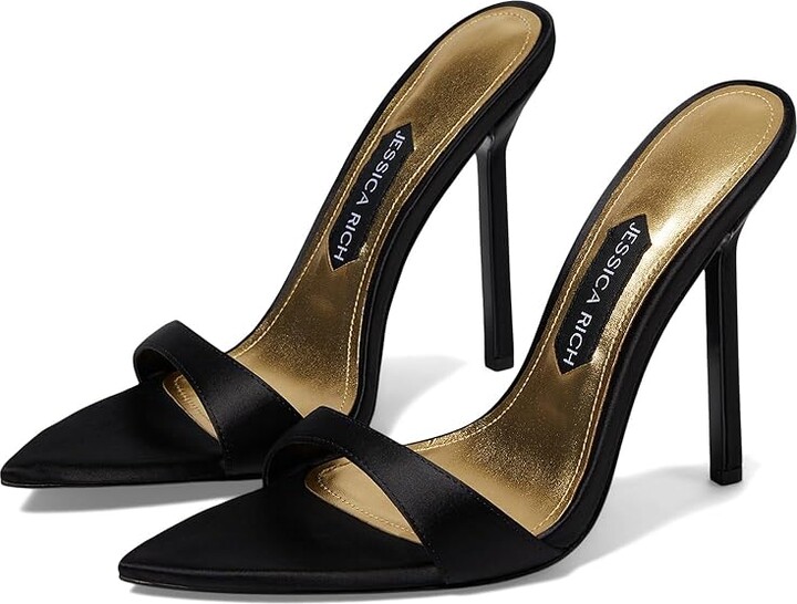 JESSICA RICH Lori Mule Women's Sandals Noir : 6 M, Leather/Satin