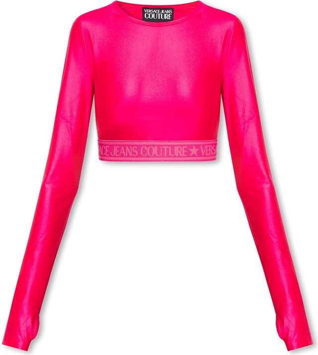 Versace Jeans Couture Logo-Underband Crewneck Cropped Top - ShopStyle