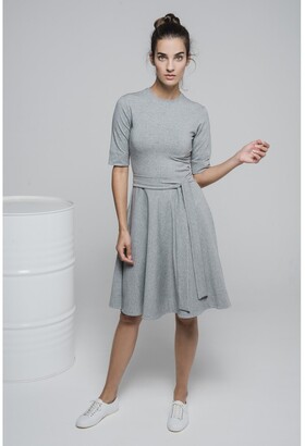 non NON+ - NON564 Round Neck Whirl Skirt Dress - Grey