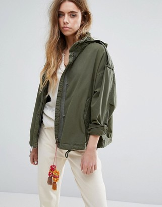 Maison Scotch Relaxed Fit Army Jacket With Hidden Hood