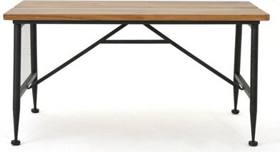 17 Stories Rectangle Outdoor Coffee Table With Angled Tubular Legs And Wood Top Black