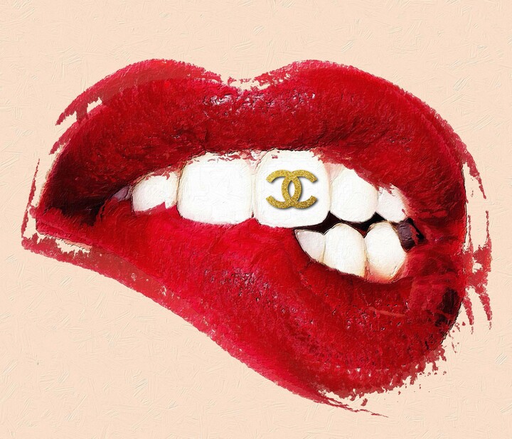 Tony Rubino, Chanel Sexy Lip Bite Mouth Lipstick 2, Mixed Media on Canvas, 2021