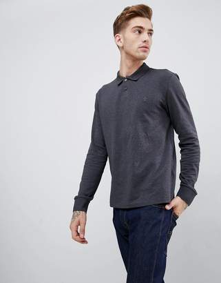Original Penguin chunky rib mouline long sleeve polo slim fit embroidered logo in dark grey marl