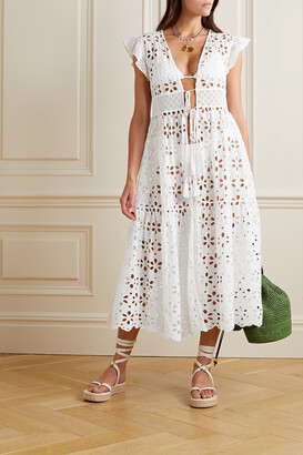 HONORINE Monet Broderie Anglaise Cotton Midi Dress - White - x small