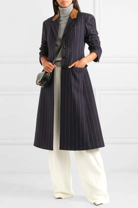 Derek Lam Suede-paneled Striped Wool-felt Coat