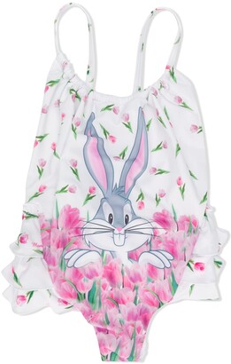 MonnaLisa Bugs Bunny print ruffled swimsuit