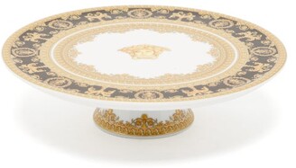 Versace Baroque-print Porcelain Cake Stand - Black Gold