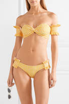 Thumbnail for your product : Caroline Constas Andros Off-the-shoulder Shirred Gingham Bikini - Yellow