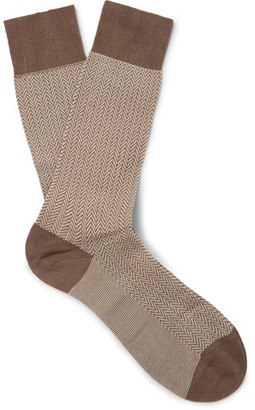 Pantherella Fabian Herringbone Cotton-Blend Socks