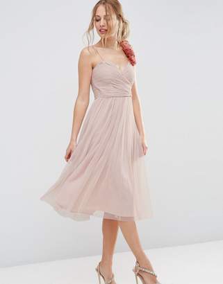 ASOS Design Bridesmaid Ruched Midi Dress With Corsage Strap