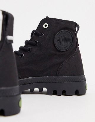 Palladium Pampa Hi organic cotton lace up ankle boots in black