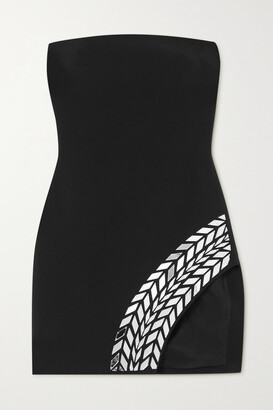 David Koma Strapless Asymmetric Embellished Crepe Mini Dress - Black