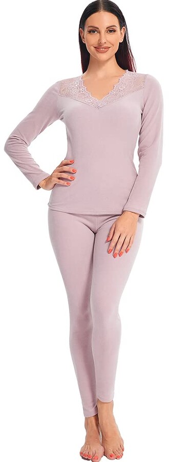 Joyshaper Lace Thermal Underwear Set For Women Striped Winter Base Layer  Long Sleeves Top & Bottom Pajamas Long Johns Suit Loungewear Sets  (Pink-Lace Medium) - ShopStyle Lingerie & Nightwear