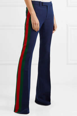 Gucci Striped Wool And Silk-blend Cady Flared Pants - Navy