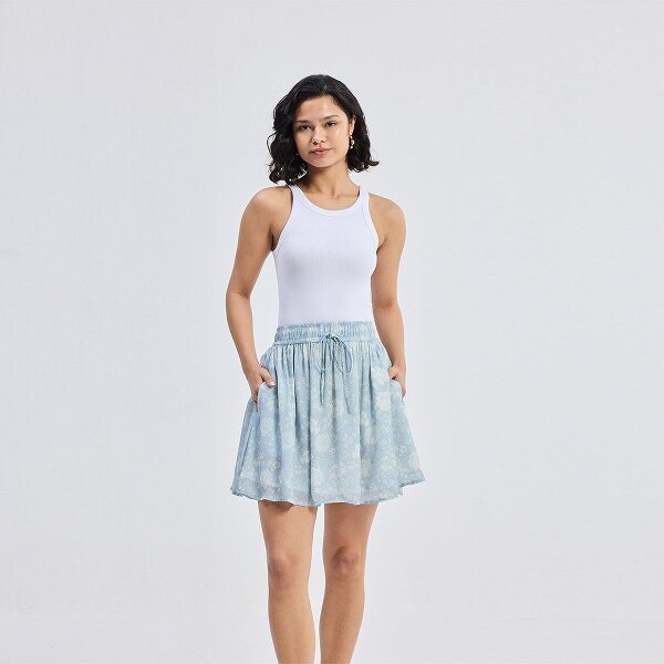 ReistorWomensDrawstringShortSkirtinBlueFloralsSmall