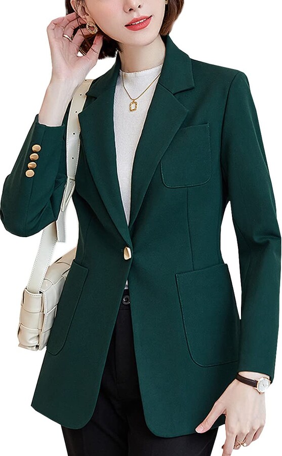 E-girl Women Green Blazer Suit One Button Slim Fit Long Sleeve Casual Blazer  Solid Office Lightweight Cropped Blazer Jacket for Ladies - ShopStyle