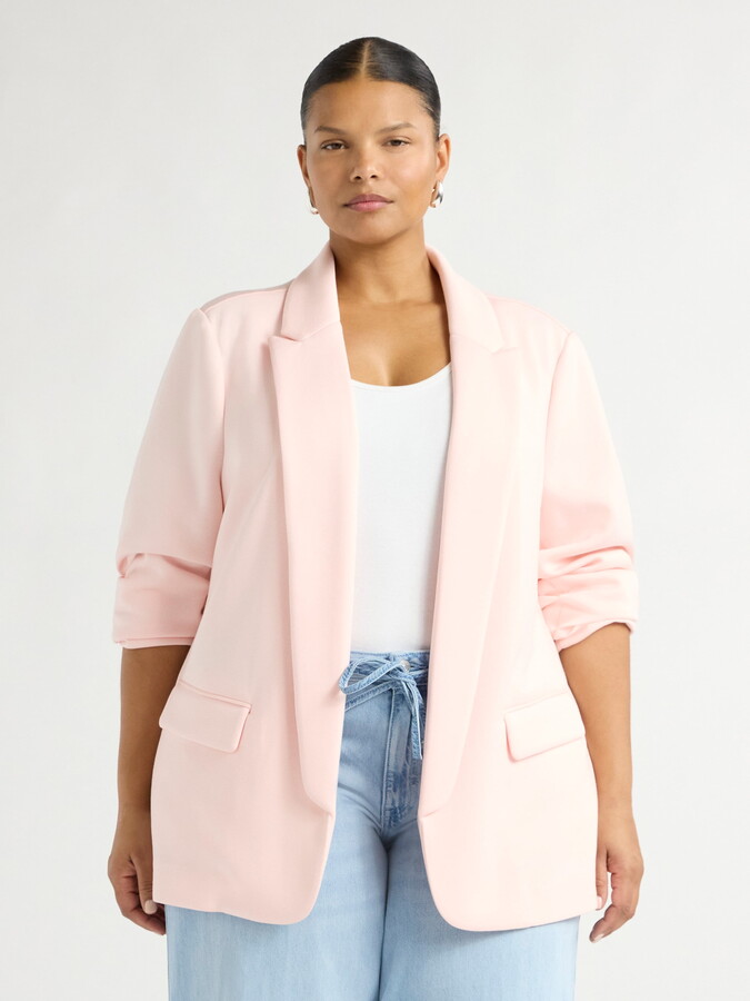 Scoop Women’s and Women’s Plus Relaxed Ultimate ScubaKnit Blazer with Scrunch Sleeves, Sizes XS-4X