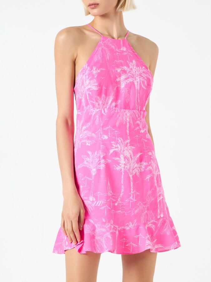 MC2 Saint Barth Fluo Pink Toile De Jouy Print Slip Dress Avrill