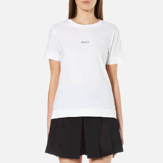 DKNY Women's Short Sleeve Crew Neck TShirt with Bonded Hems and Logo - White