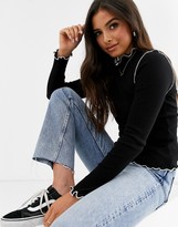 Thumbnail for your product : ASOS DESIGN high neck top with contrast stitching in black