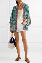 Thumbnail for your product : Figue Tokiko Floral-print Silk Crepe De Chine Kimono - Turquoise
