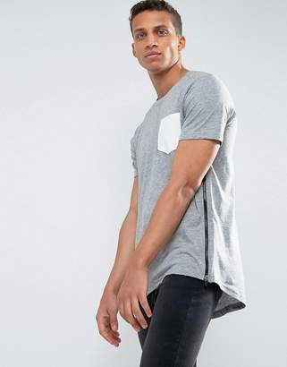 Loyalty And Faith Longline Pocket T-Shirt With Zip Detail