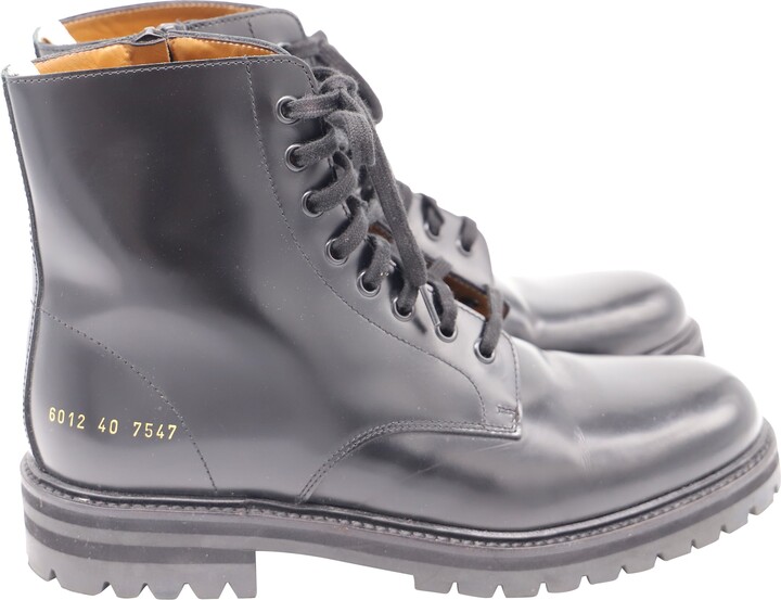 Lace-Up Combat Boots in Black Leather