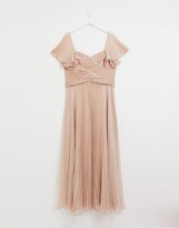 Thumbnail for your product : ASOS Curve DESIGN Curve Bridesmaid pleated bodice maxi dress with flutter sleeve