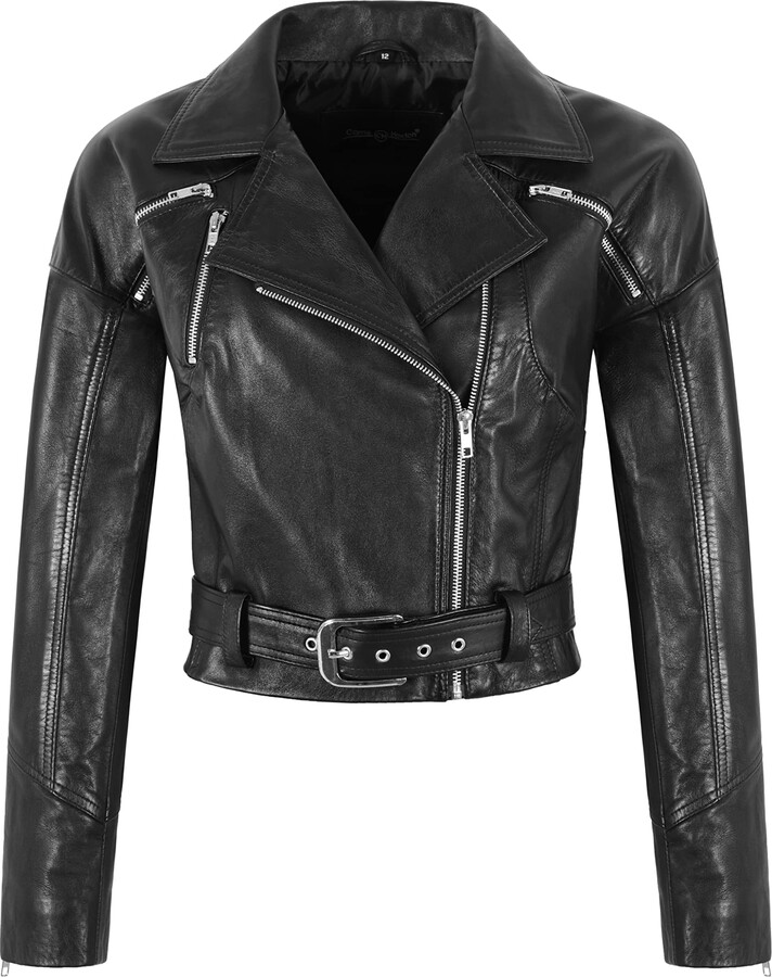 Carrie CH Hoxton Ladies 80's Cropped Leather Jacket Short Body Black ...