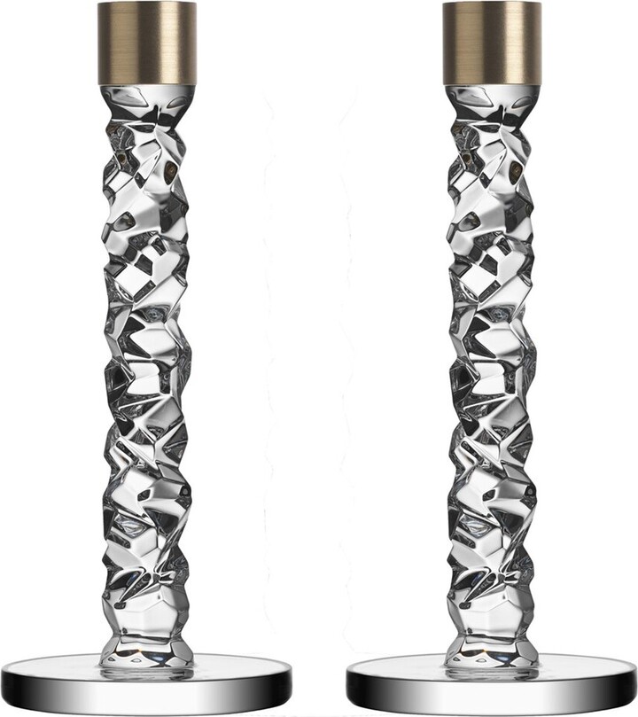 Orrefors Set Of 2 Small Carat Candlesticks