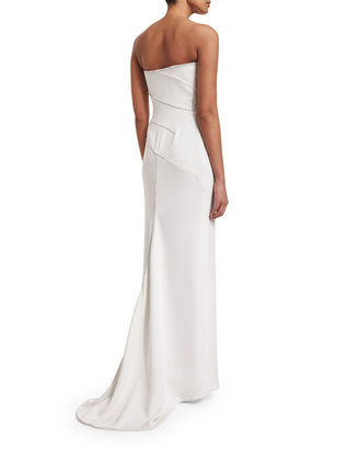 Versace Knotted Strapless Silk Column Gown, White