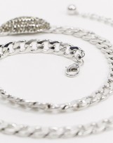 Thumbnail for your product : DesignB London chunky chain belt with embellished lips buckle in silver