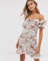 asos design bardot mini broderie sundress with faux tortoiseshell belt