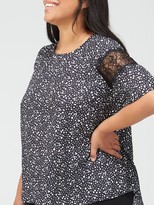 Thumbnail for your product : V By Very Curve Lace Insert Dipped Hem Blouse - Spot Print