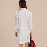 Thumbnail for your product : Burberry Ruffle and Check Detail Cotton Shirt Dress , Size: 16, White