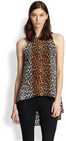 Thumbnail for your product : Elizabeth and James Everly Silk Leopard-Print Hi-Lo Top