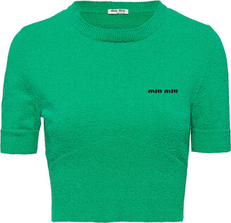 Miu Miu Cotton-Blend Boucle Cropped T-Shirt - ShopStyle Tops
