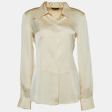 Cream Satin Silk Button Front Shirt M 