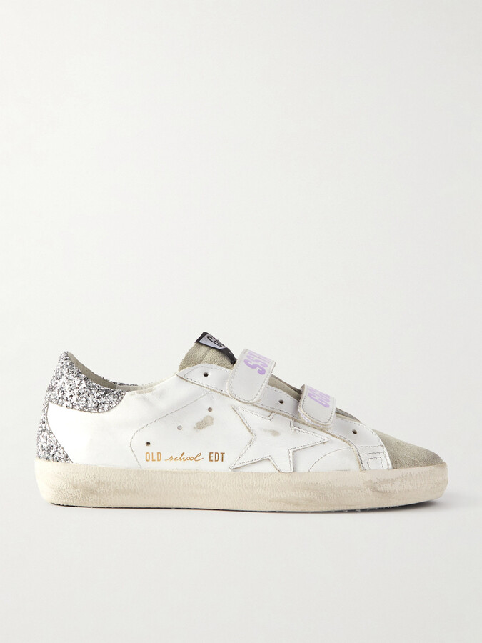 Golden Goose Old School Distressed Glittered Leather Sneakers - White -  ShopStyle