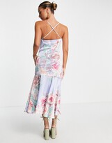 Thumbnail for your product : Liquorish satin twist front midaxi dress in blue floral